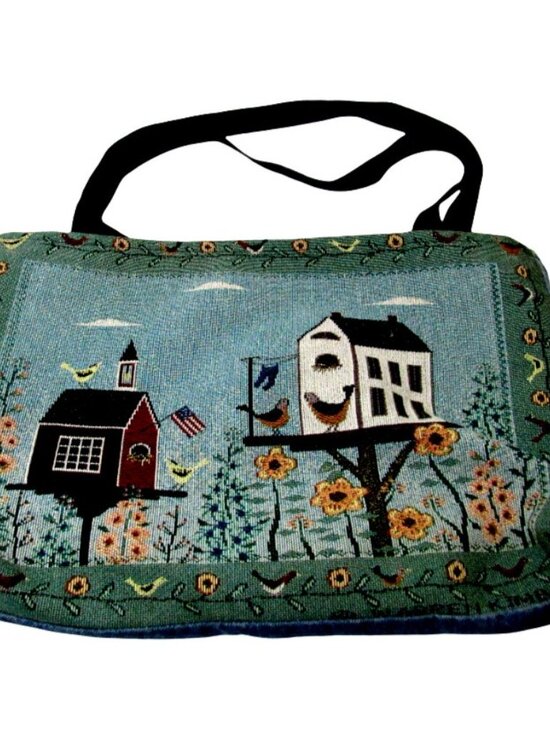 Teacher Bag Denim Tapestry Tote Purse Bird House Schoolhouse Sunflower main image 7